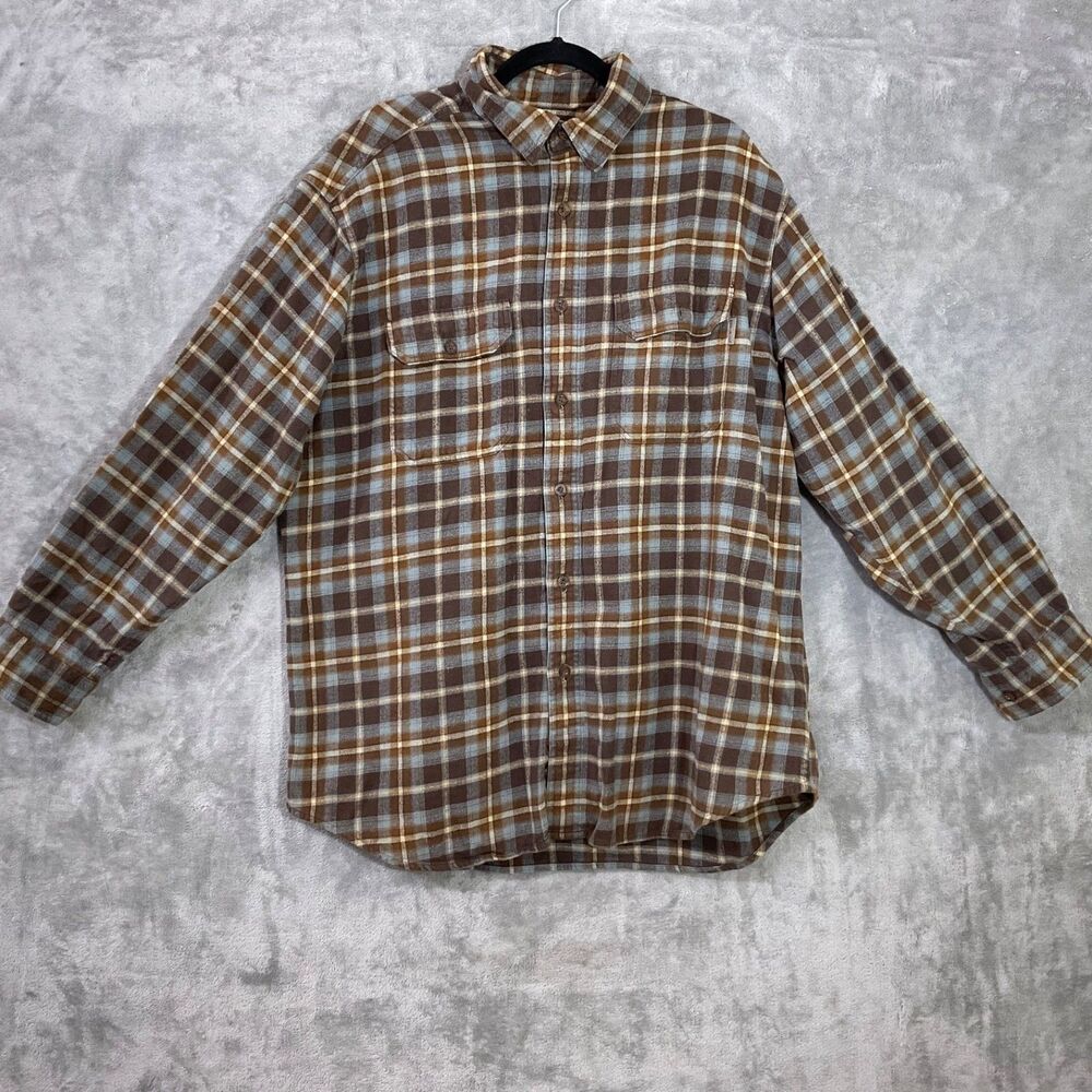 Vintage Woolrich Flannel shirt/shacket men's Size L brown/ blue Plaid made USA